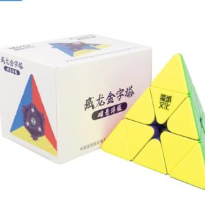 a triangular puzzle toy next to a box